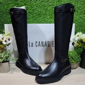 La Canadienne Women's Quintin Knee High Boot, Black Leather - US 7 New